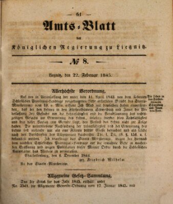 Amts-Blatt der Preußischen Regierung zu Liegnitz Samstag 22. Februar 1845