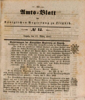 Amts-Blatt der Preußischen Regierung zu Liegnitz Samstag 22. März 1845