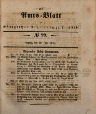 Amts-Blatt der Preußischen Regierung zu Liegnitz Samstag 19. Juli 1845