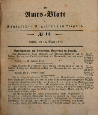 Amts-Blatt der Preußischen Regierung zu Liegnitz Samstag 14. März 1846