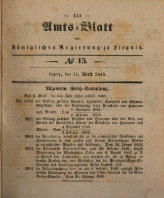 Amts-Blatt der Preußischen Regierung zu Liegnitz Samstag 11. April 1846