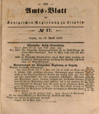 Amts-Blatt der Preußischen Regierung zu Liegnitz Samstag 25. April 1846