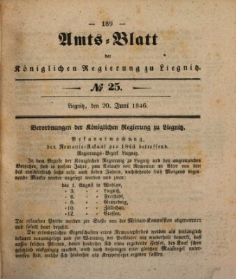 Amts-Blatt der Preußischen Regierung zu Liegnitz Samstag 20. Juni 1846