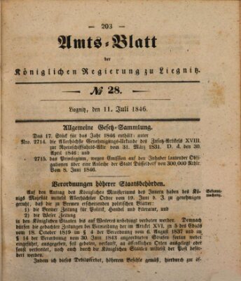 Amts-Blatt der Preußischen Regierung zu Liegnitz Samstag 11. Juli 1846