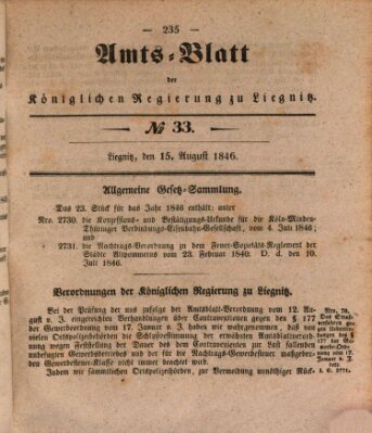 Amts-Blatt der Preußischen Regierung zu Liegnitz Samstag 15. August 1846