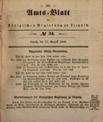 Amts-Blatt der Preußischen Regierung zu Liegnitz Samstag 22. August 1846