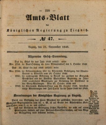 Amts-Blatt der Preußischen Regierung zu Liegnitz Samstag 21. November 1846