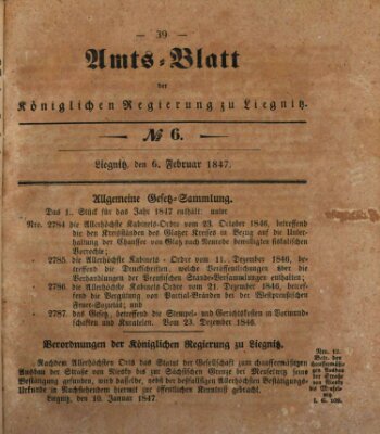 Amts-Blatt der Preußischen Regierung zu Liegnitz Samstag 6. Februar 1847