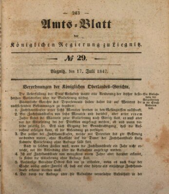 Amts-Blatt der Preußischen Regierung zu Liegnitz Samstag 17. Juli 1847