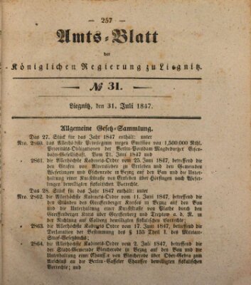 Amts-Blatt der Preußischen Regierung zu Liegnitz Samstag 31. Juli 1847