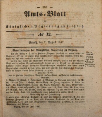 Amts-Blatt der Preußischen Regierung zu Liegnitz Samstag 7. August 1847