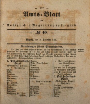 Amts-Blatt der Preußischen Regierung zu Liegnitz Samstag 2. Oktober 1847