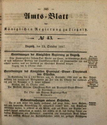 Amts-Blatt der Preußischen Regierung zu Liegnitz Samstag 23. Oktober 1847