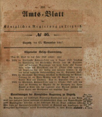 Amts-Blatt der Preußischen Regierung zu Liegnitz Samstag 13. November 1847