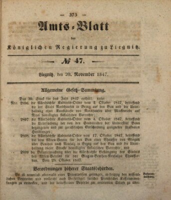 Amts-Blatt der Preußischen Regierung zu Liegnitz Samstag 20. November 1847