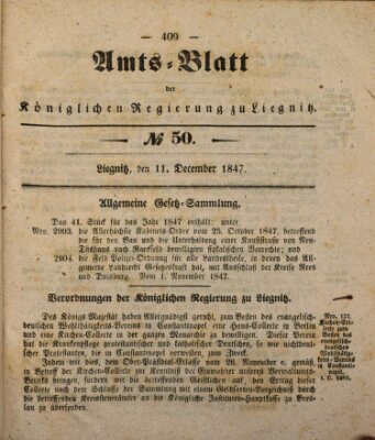 Amts-Blatt der Preußischen Regierung zu Liegnitz Samstag 11. Dezember 1847