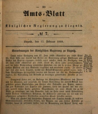 Amts-Blatt der Preußischen Regierung zu Liegnitz Samstag 12. Februar 1848