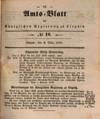 Amts-Blatt der Preußischen Regierung zu Liegnitz Samstag 4. März 1848