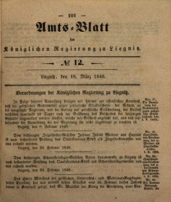 Amts-Blatt der Preußischen Regierung zu Liegnitz Samstag 18. März 1848
