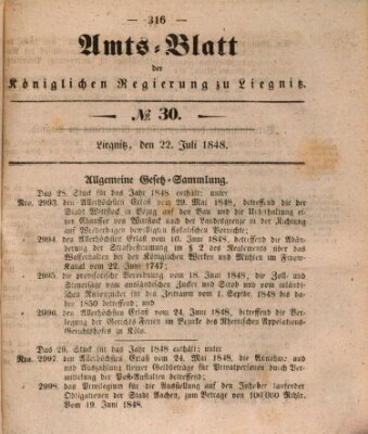 Amts-Blatt der Preußischen Regierung zu Liegnitz Samstag 22. Juli 1848