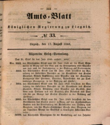 Amts-Blatt der Preußischen Regierung zu Liegnitz Samstag 12. August 1848