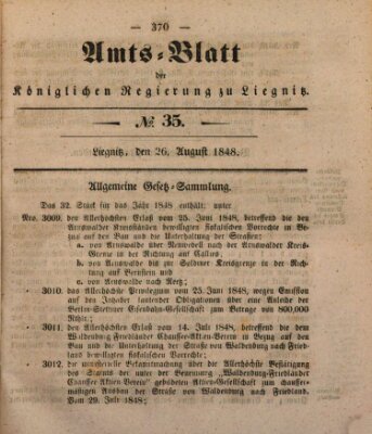 Amts-Blatt der Preußischen Regierung zu Liegnitz Samstag 26. August 1848