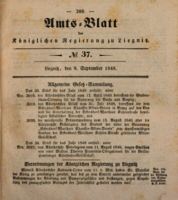 Amts-Blatt der Preußischen Regierung zu Liegnitz Samstag 9. September 1848