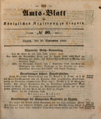 Amts-Blatt der Preußischen Regierung zu Liegnitz Samstag 30. September 1848