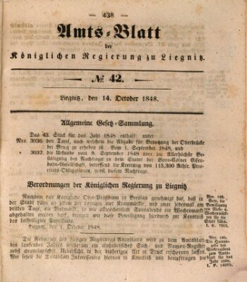 Amts-Blatt der Preußischen Regierung zu Liegnitz Samstag 14. Oktober 1848