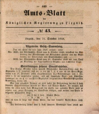 Amts-Blatt der Preußischen Regierung zu Liegnitz Samstag 21. Oktober 1848