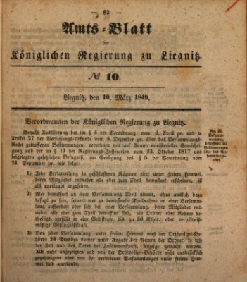 Amts-Blatt der Preußischen Regierung zu Liegnitz Samstag 10. März 1849