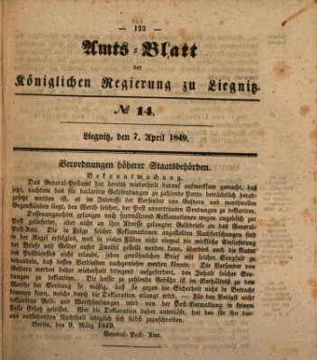 Amts-Blatt der Preußischen Regierung zu Liegnitz Samstag 7. April 1849