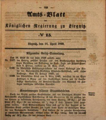 Amts-Blatt der Preußischen Regierung zu Liegnitz Samstag 14. April 1849