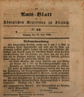 Amts-Blatt der Preußischen Regierung zu Liegnitz Samstag 12. Mai 1849