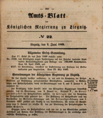 Amts-Blatt der Preußischen Regierung zu Liegnitz Samstag 2. Juni 1849