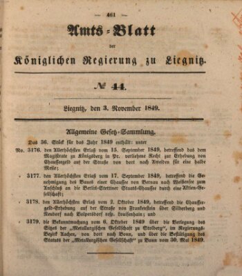 Amts-Blatt der Preußischen Regierung zu Liegnitz Samstag 3. November 1849