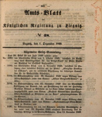 Amts-Blatt der Preußischen Regierung zu Liegnitz Samstag 1. Dezember 1849