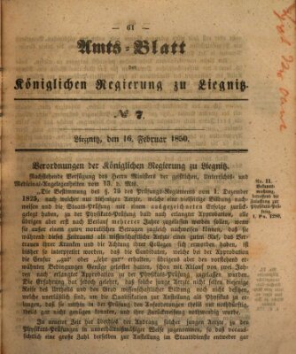 Amts-Blatt der Preußischen Regierung zu Liegnitz Samstag 16. Februar 1850