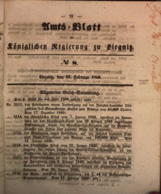 Amts-Blatt der Preußischen Regierung zu Liegnitz Samstag 23. Februar 1850