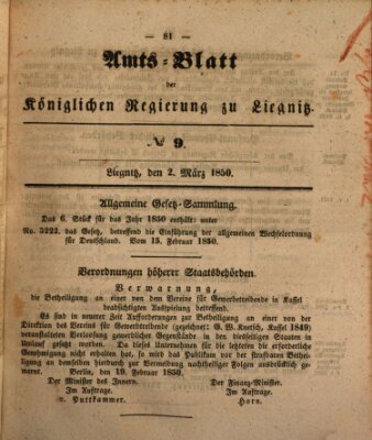 Amts-Blatt der Preußischen Regierung zu Liegnitz Samstag 2. März 1850