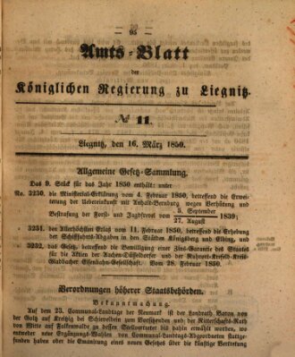 Amts-Blatt der Preußischen Regierung zu Liegnitz Samstag 16. März 1850