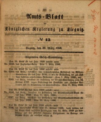 Amts-Blatt der Preußischen Regierung zu Liegnitz Samstag 30. März 1850