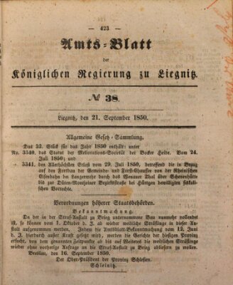 Amts-Blatt der Preußischen Regierung zu Liegnitz Samstag 21. September 1850