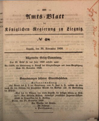 Amts-Blatt der Preußischen Regierung zu Liegnitz Samstag 30. November 1850