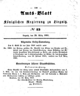 Amts-Blatt der Preußischen Regierung zu Liegnitz Samstag 29. März 1851