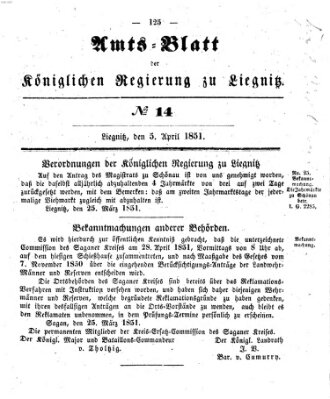 Amts-Blatt der Preußischen Regierung zu Liegnitz Samstag 5. April 1851