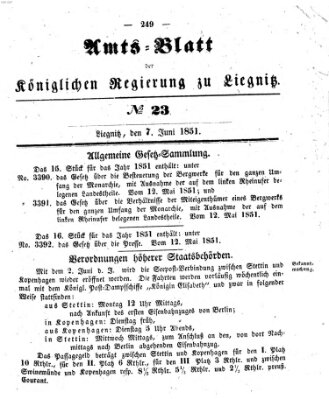 Amts-Blatt der Preußischen Regierung zu Liegnitz Samstag 7. Juni 1851