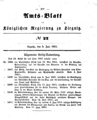 Amts-Blatt der Preußischen Regierung zu Liegnitz Samstag 5. Juli 1851