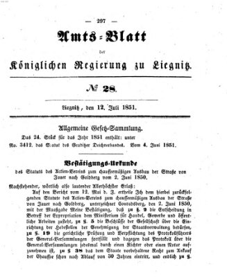 Amts-Blatt der Preußischen Regierung zu Liegnitz Samstag 12. Juli 1851