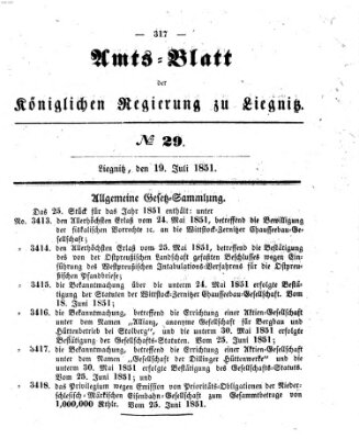 Amts-Blatt der Preußischen Regierung zu Liegnitz Samstag 19. Juli 1851